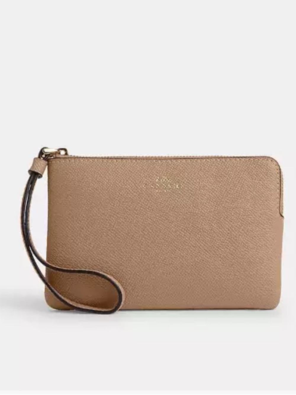 Coach Corner Zip Wristlet Taupe Leather